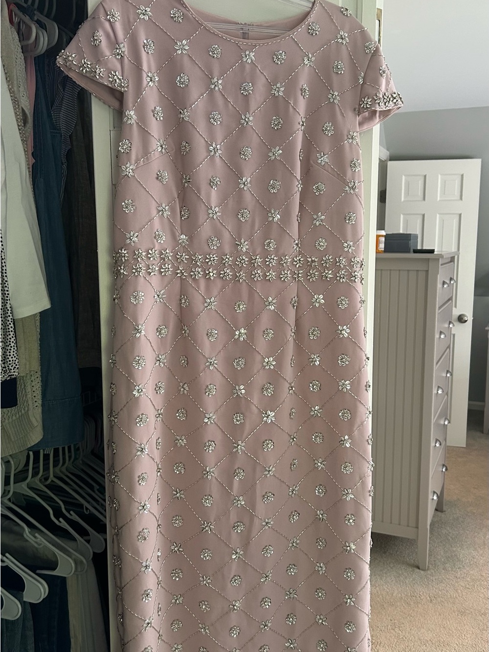 Mac Duggal Blush Pink Beaded Maxi Dress